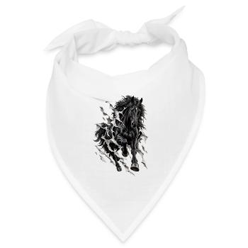 Galoppierendes Schwarzes Pferd – Zerrissener Trompe-l'oeil-Effekt - Bandana Dreieckstuch - Weiß - Vorne