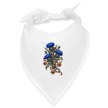 Blaue Disteln mit kupfernen Weihnachtssternen - Bandana Dreieckstuch - Weiß - Vorne
