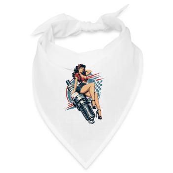Vintage Hot Rod Pin-Up: Mechanikerin auf Zündkerze - Bandana Dreieckstuch - Weiß - Vorne
