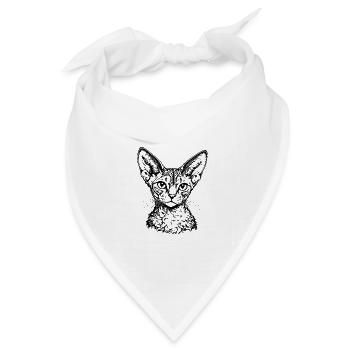 Rexkatze – Schwarz Weiß Katzenporträt - Bandana Dreieckstuch - Weiß - Vorne