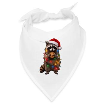 Süßer Weihnachtsmützen Waschbär mit Lichterkette - Bandana Dreieckstuch - Weiß - Vorne
