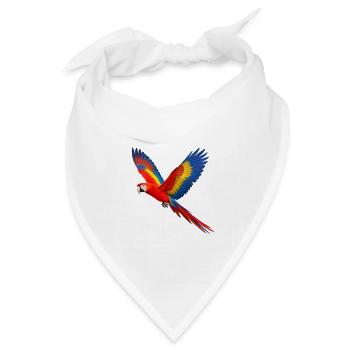 Scharlachara im Flug – Papagei mit bunten Flügeln - Bandana Dreieckstuch - Weiß - Vorne