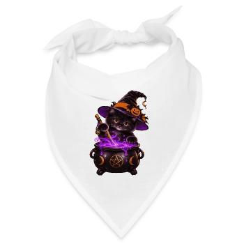 Süße Hexenkatze mit Zauberkessel – Halloween Katze - Bandana Dreieckstuch - Weiß - Vorne