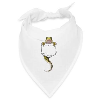 Grüner Gecko in einer falschen Trompe-l'oeil-Tasche - Bandana Dreieckstuch - Weiß - Vorne