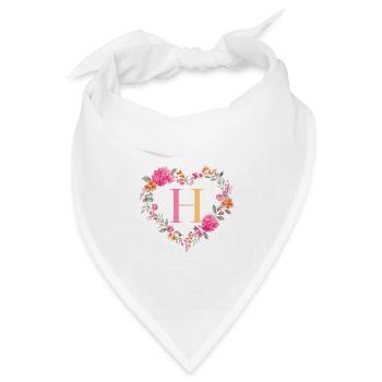 H Monogramm Blumen Herz personalisierbar - Bandana Dreieckstuch - Weiß - Vorne