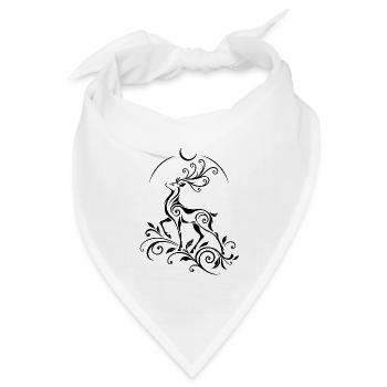 Hirsch mit Mond - Mystisches Waldmotiv - Bandana Dreieckstuch - Weiß - Vorne