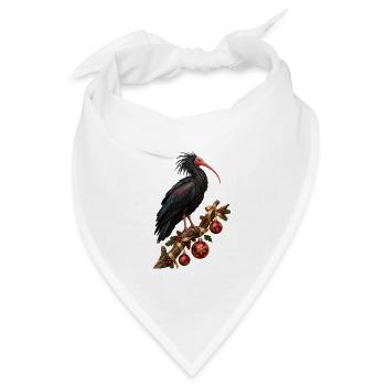 Waldrapp mit rubinroten Weihnachtskugeln - Bandana Dreieckstuch - Weiß - Vorne