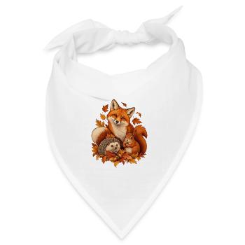 Herbst Waldtiere mit Fuchs Igel und Eichhörnchen - Bandana Dreieckstuch - Weiß - Vorne