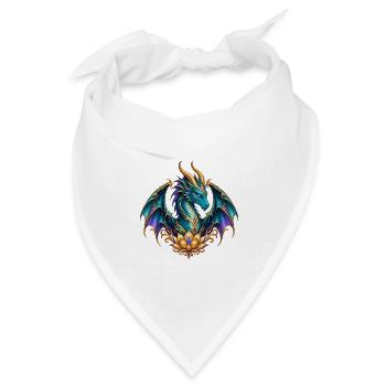 Lotusdrache – Türkiser Fantasy-Drache in Gold - Bandana Dreieckstuch - Weiß - Vorne