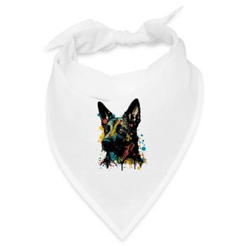 Belgischer Malinois Schäferhund Bunt Pop Art Hund - Bandana Dreieckstuch - Weiß - Vorne