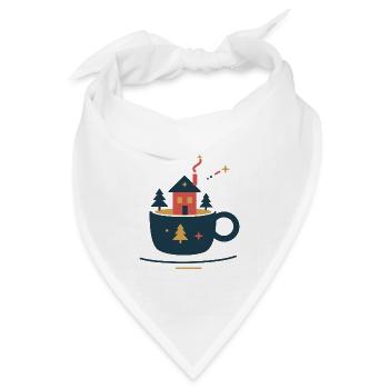 Waldhütte im Kakaobecher – gemütlicher Winter - Bandana Dreieckstuch - Weiß - Vorne