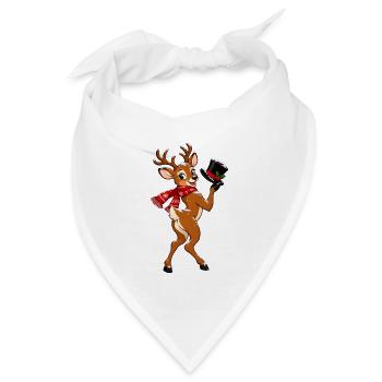 Winterhirsch mit Schal  - Bandana Dreieckstuch - Weiß - Vorne