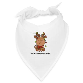 Rentier mit Lichterkette und Schal für Weihnachten - Bandana Dreieckstuch - Weiß - Vorne