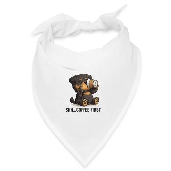 Rottweiler mit Kaffee und Spruch für Morgenmuffel - Bandana Dreieckstuch - Weiß - Vorne