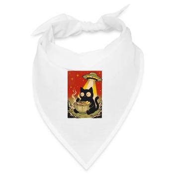 Schwarze Katze Ramen UFO Retro - Bandana Dreieckstuch - Weiß - Vorne