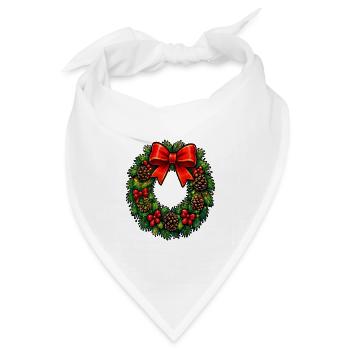 Weihnachtskranz mit roter Schleife - Bandana Dreieckstuch - Weiß - Vorne