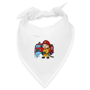 Feuerwehrmädchen mit Löschfahrzeug - Bandana Dreieckstuch - Weiß - Vorne