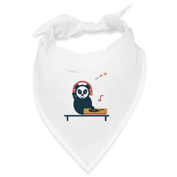 Panda am Plattenspieler – gemütliche Vinylpause - Bandana Dreieckstuch - Weiß - Vorne