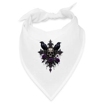 Gothic Totenkopf Rosen - Bandana Dreieckstuch - Weiß - Vorne