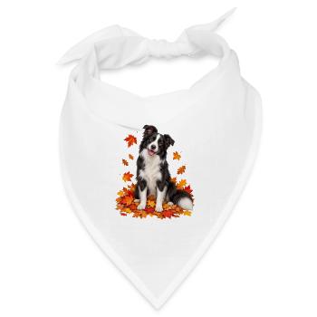 Herbstlicher Border Collie mit Blättern - Bandana Dreieckstuch - Weiß - Vorne