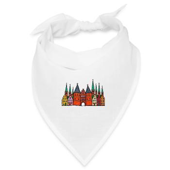 Lübeck Skyline im bunten Wachsmalstil - Bandana Dreieckstuch - Weiß - Vorne