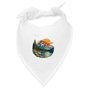 Bergsee mit Tannen und orangefarbener Sonne - Bandana Dreieckstuch - Weiß - Vorne