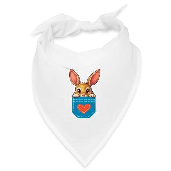Hase in einer Tasche mit Herz - Bandana Dreieckstuch - Weiß - Vorne