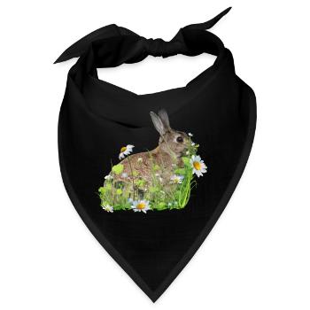 Hase weiße Blumen - Bandana - Schwarz - Vorne