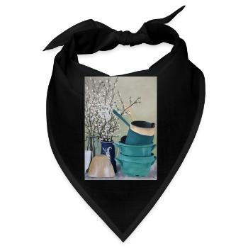 Ölgemälde Kunst Stillleben Küche Vintage Blüten - Bandana - Schwarz - Vorne