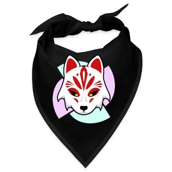 Rote Kitsune Maske - Tribal Muster - Bandana - Schwarz - Vorne