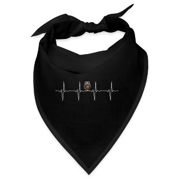 Herzschlag Eule - Weiße EKG Linie mit Kauz - Bandana - Schwarz - Vorne