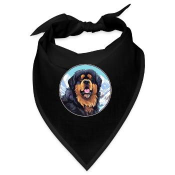 Tibetischer Mastiff Hunderasse Cartoon Kawaii Watercolo - Bandana - Schwarz - Vorne