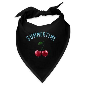 Summertime - Kirschen mit hellblauem Schriftzug - Bandana - Schwarz - Vorne