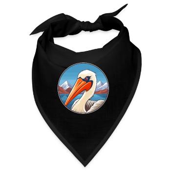 Pelikan Aquarell Karikatur Kawaii Haustier Tier Farbe - Bandana - Schwarz - Vorne