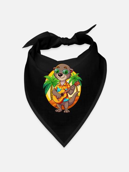 Lustige Otter Cartoon Sommer Strand Sonnenbrille Gitarre - Bandana - Schwarz