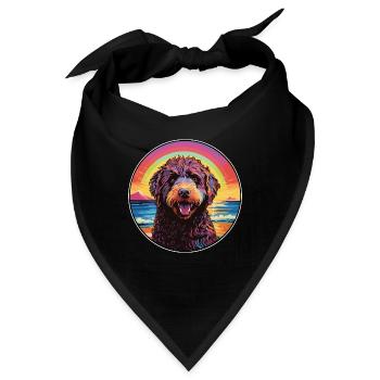 Friesische Wasserhundrasse Bunte Karikatur Watercolo - Bandana - Schwarz - Vorne