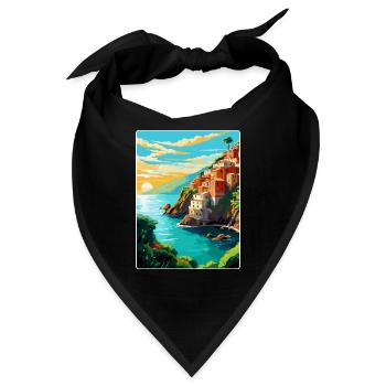 Cinque Terre Italien Vintage Reiseplakat Souvenir - Bandana - Schwarz - Vorne