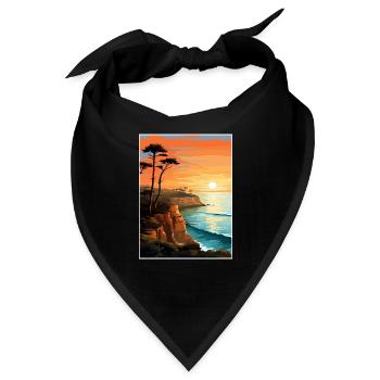 Sonnenuntergang Klippen Kalifornien Vintage Reiseposter WPA - Bandana - Schwarz - Vorne