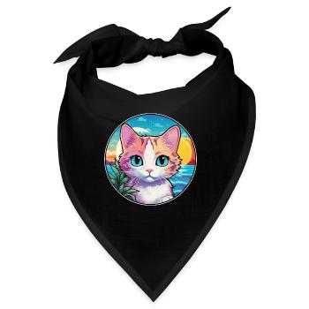 Hantilly Tiffany Katze Aquarell Cartoon Kawaii - Bandana - Schwarz - Vorne
