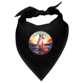 Gelehrter Fuchs Buntes Aquarell Cartoon Kawaii Haustier - Bandana - Schwarz - Vorne