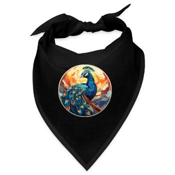 Pfauenbunte Aquarell-Tierillustration - Bandana - Schwarz - Vorne