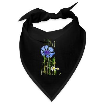 Kornblumen und Gänseblümchen Muster - Bandana Dreieckstuch - Schwarz - Vorne