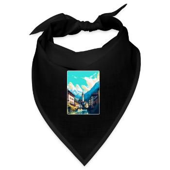 Chur Schweiz Vintage Reiseplakat Souvenir - Bandana Dreieckstuch - Schwarz - Vorne