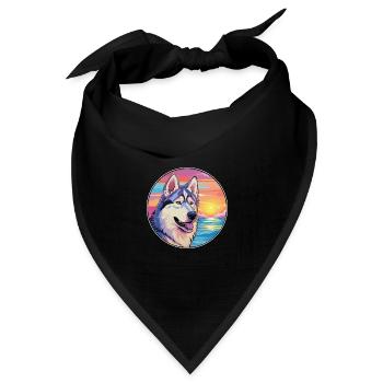 Nördliche Inuit-Hunderasse Bunte Karikatur Watercol - Bandana Dreieckstuch - Schwarz - Vorne