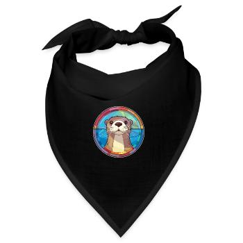 Otter Buntglas Bunte Karikatur Kawaii Tier - Bandana Dreieckstuch - Schwarz - Vorne