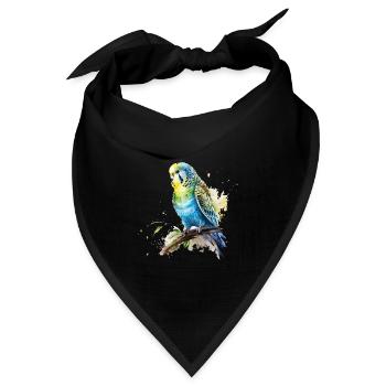Wellensittich blau grün Zeichnung aquarell - Bandana Dreieckstuch - Schwarz - Vorne