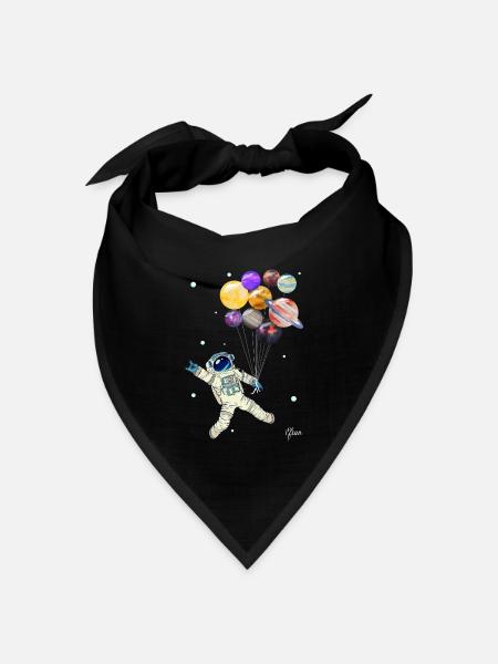 Astronaut mit Planeten Luftballons - Weltraum - Bandana Dreieckstuch - Schwarz