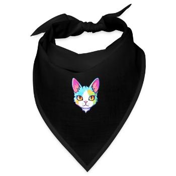 Japanische Bobtail-Katze Aquarell-Karikatur Kawaii - Bandana Dreieckstuch - Schwarz - Vorne