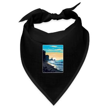 Schwarzer Sandstrand Island Vintage Reiseposter WPA - Bandana Dreieckstuch - Schwarz - Vorne