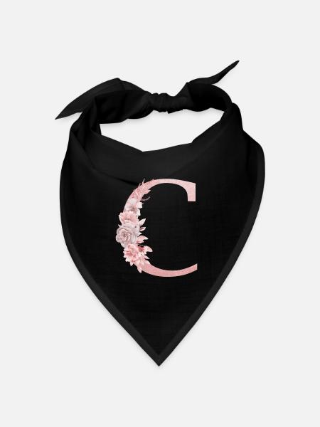 Buchstabe C Rosa Blumen - Bandana Dreieckstuch - Schwarz